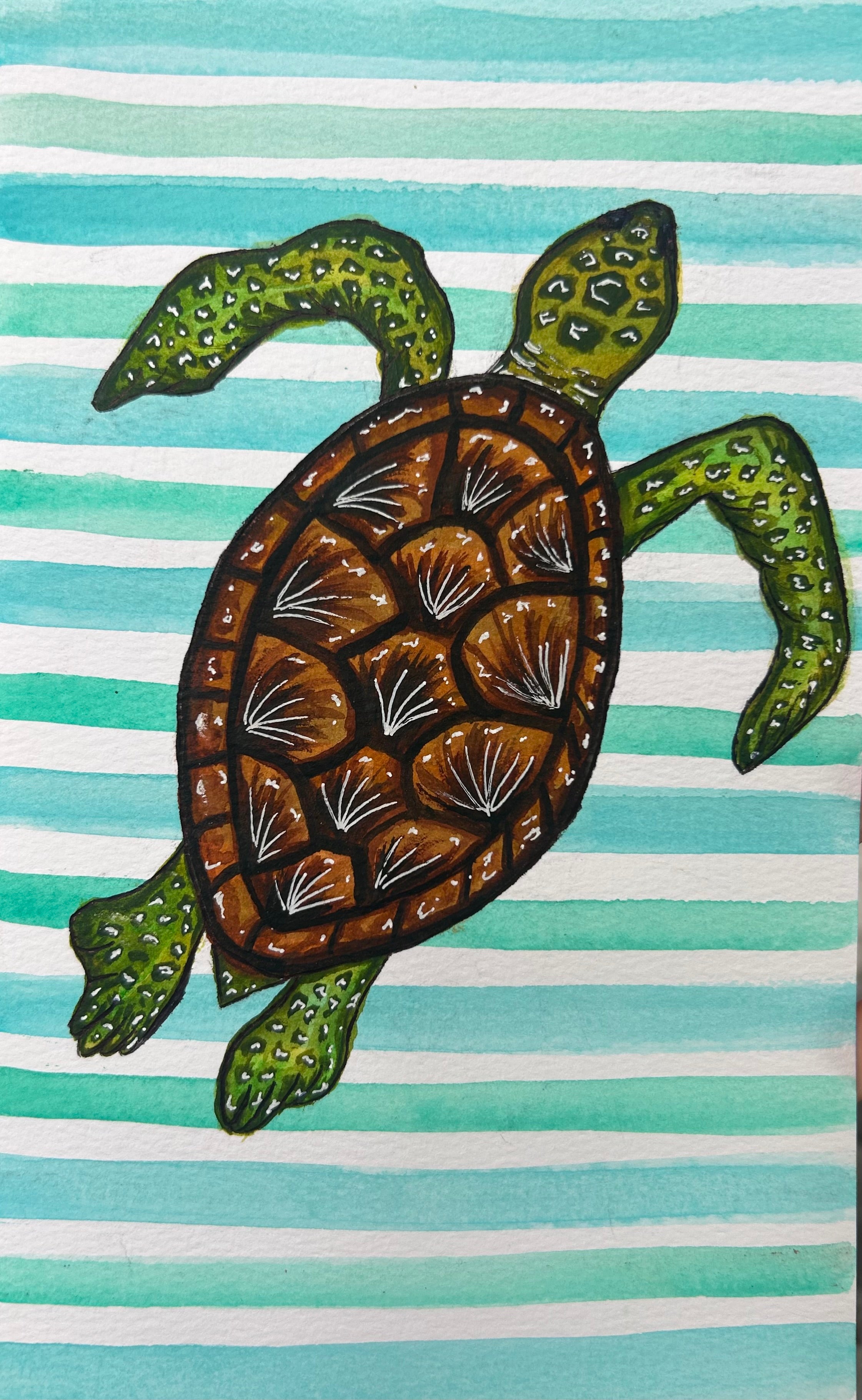 Striped Sea Turtle Watercolor