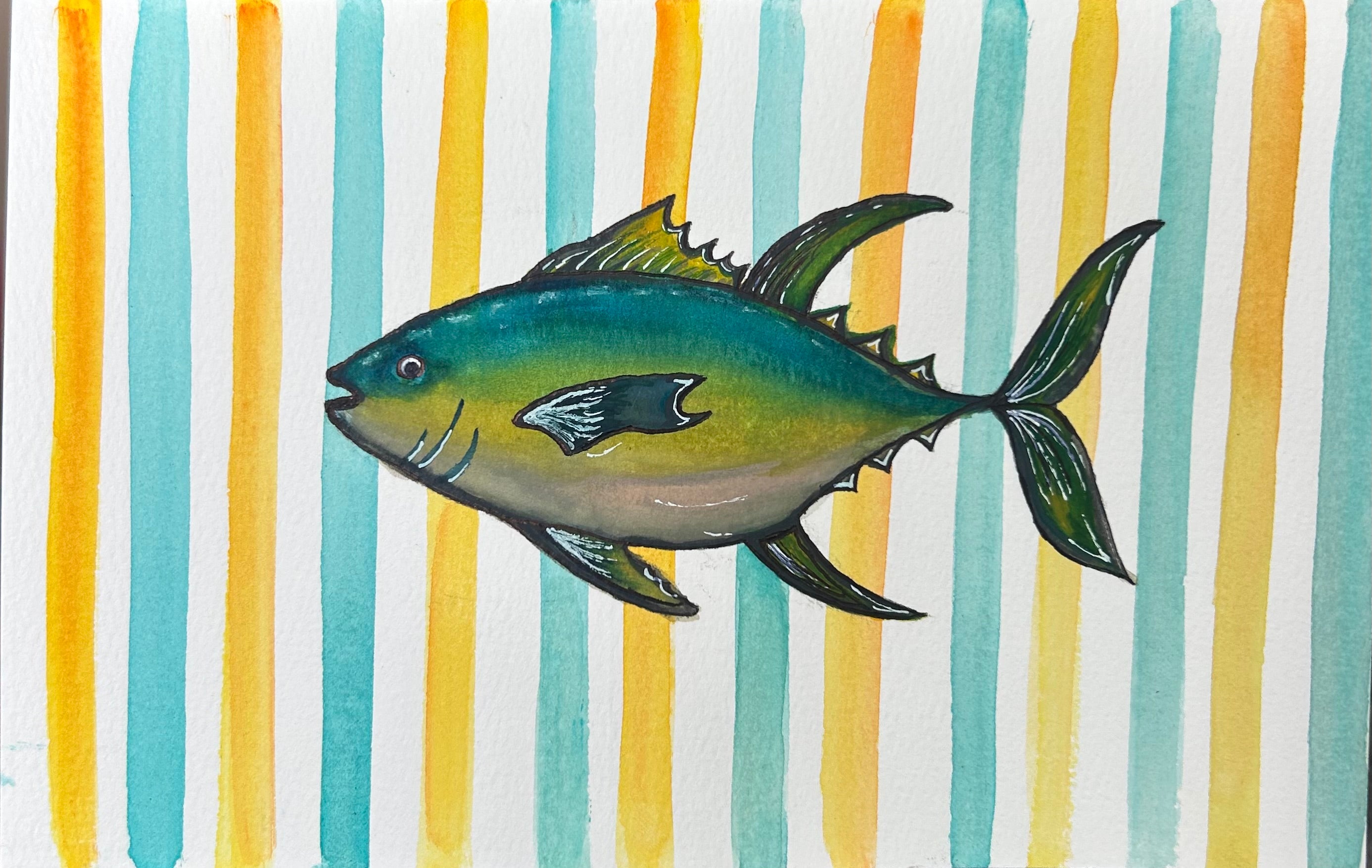 Striped Yellow-fin Tuna Watercolor
